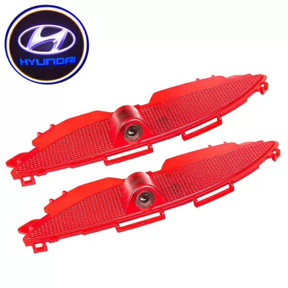 LED проекция подсветка логотипа двери Hyundai Santa Fe DM (3 поколения 2012-2018) комплект 2шт
