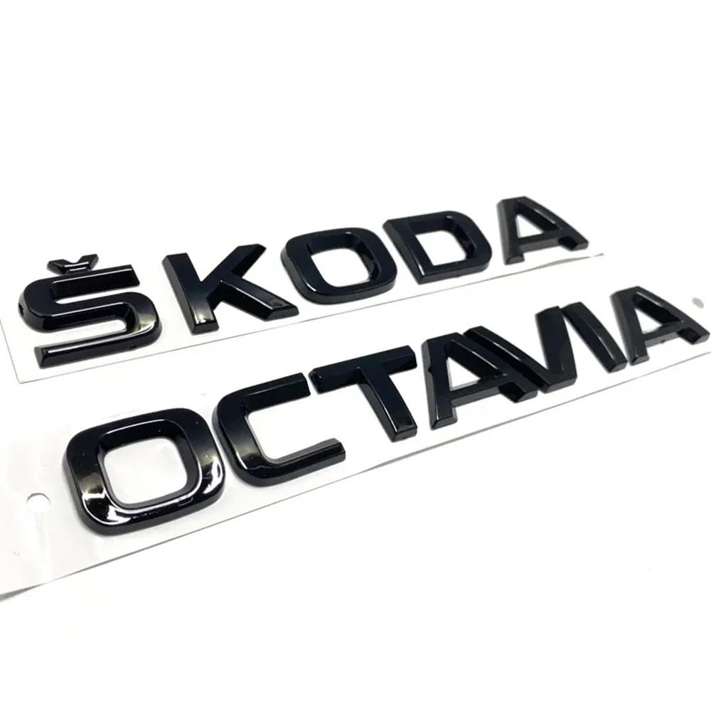 Эмблема шильдик наклейка надпись Skoda Octavia Tour, A5, A7, Fabia, Rapid, Superb (черный глянец) 15х2,3 см
