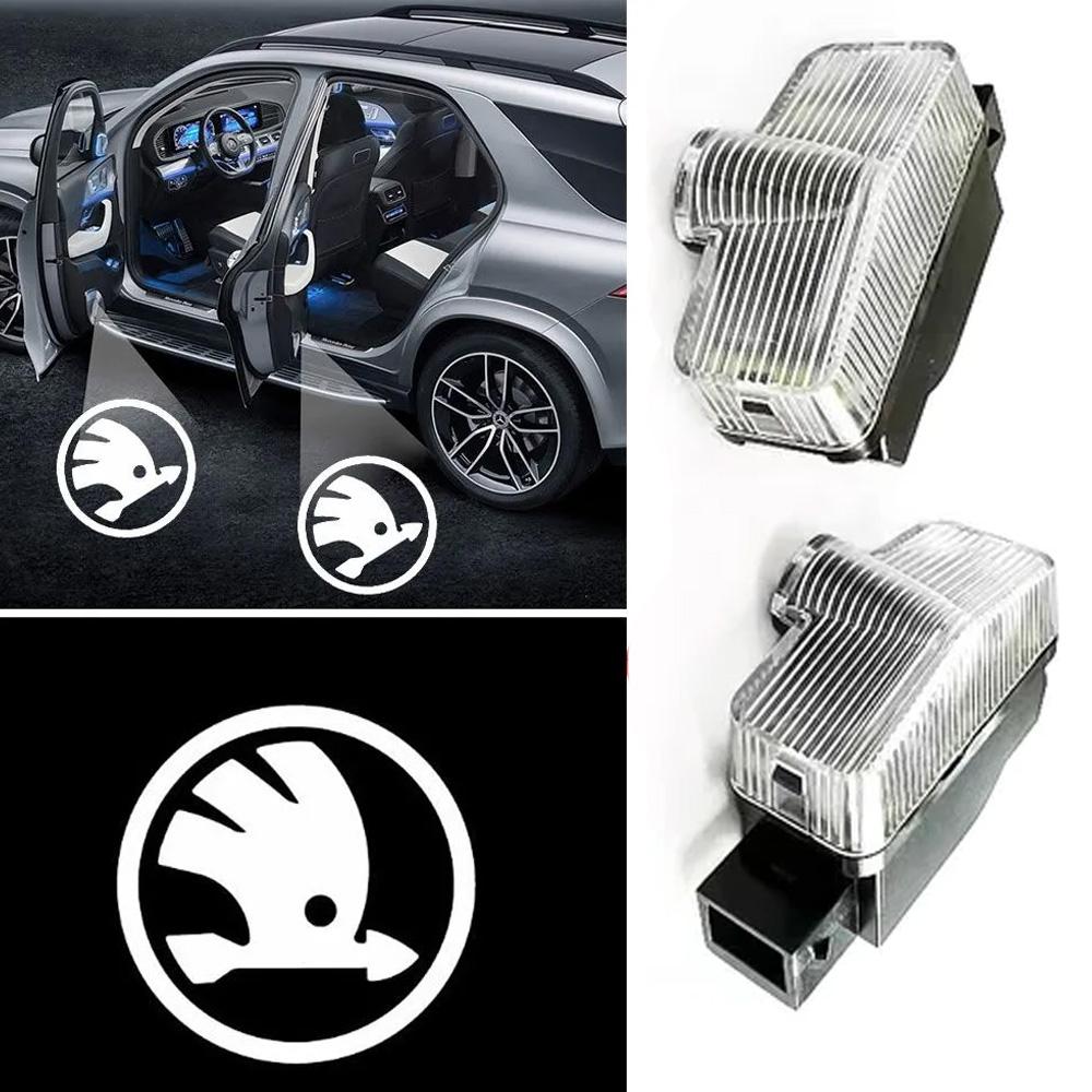 Светодиодная проекция логотипа для автомобиля Skoda Octavia (A7), Kodiak, Karoq, Yeti, Withe (комплект 2 шт.)
