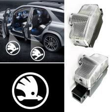 Светодиодная проекция логотипа для автомобиля Skoda Octavia (A7), Kodiak, Karoq, Yeti, Withe (комплект 2 шт.)