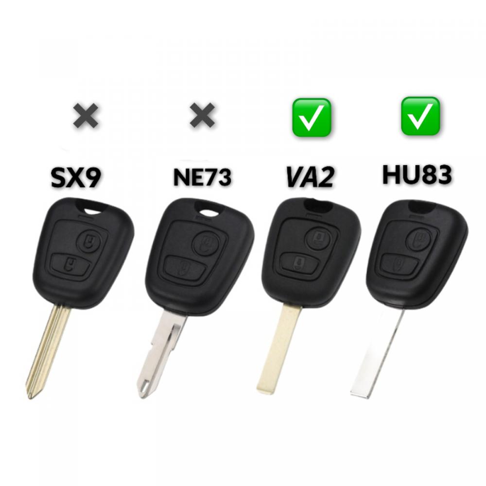 Корпус автомобильного ключа Peugeot 106, 107, 206, 207, 306, 307, 406, 407 (пежо под узкое лезвие HU83 / VA2)