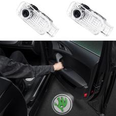 Светодиодная проекция логотипа для автомобиля Skoda Octavia, Fabia, Superb, Roomster (БІЛІ 2 шт.)